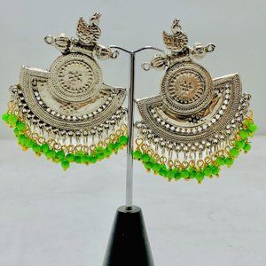 Indian Oxidized Big Earrings With Beads, Costume Handmade Earrings,
